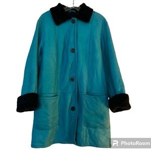 Sawyer of Napa Vintage sz 8 turquoise/brown 100% shearling coat with pockets